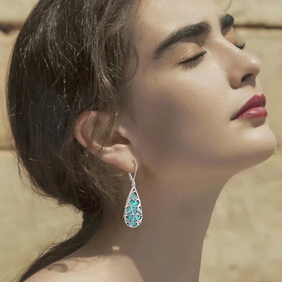 Turquoise Earrings for Women, Turquoise Jewelry for Women,925 Sterling Silver Te - Picture 3 of 7